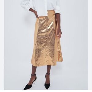 NEW Tuckernuck X India Hicks Gold metallic london Midi Skirt size 0.8